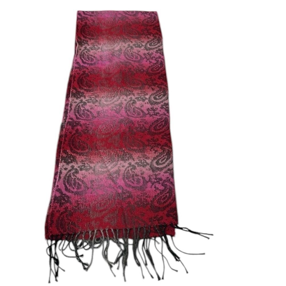 Cejon 100% acrylic pink grey red black fringed scarf  70” with fringe EUC